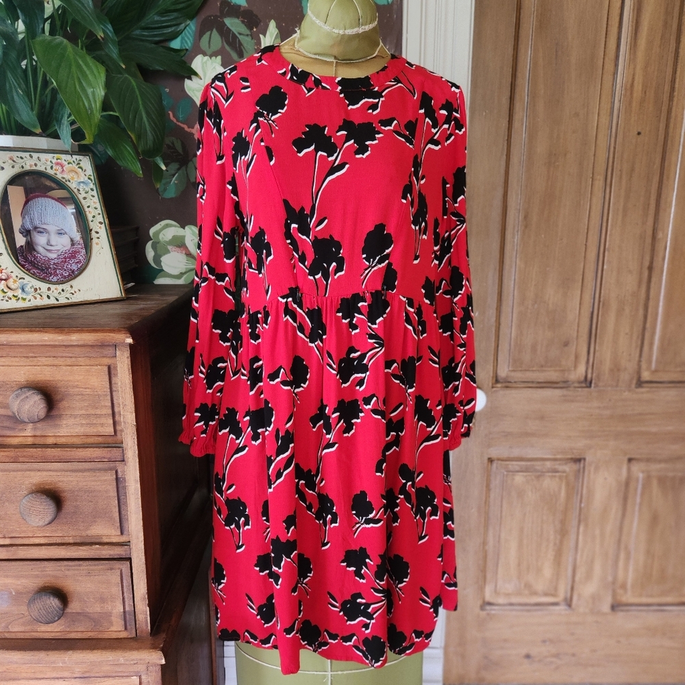 SERAPHINE Red Floral Tiered Maternity & Nursing Dress Size 6